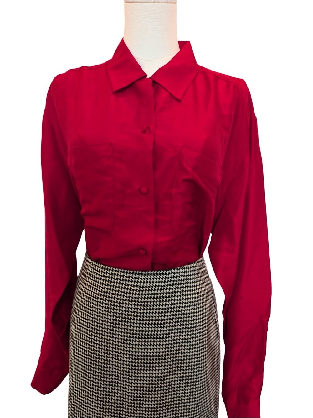 Women's Deep Red Button-Down Shirt with Classic Collar